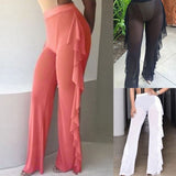 Women&#39;s Beach Mesh Sheer Bikini Cover Up Swimwear Transparent Long Pant Trousers