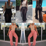 Women&#39;s Beach Mesh Sheer Bikini Cover Up Swimwear Transparent Long Pant Trousers