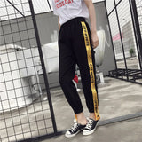 Sports Hip Hop Fashion Women Casual Yellow Side Ribbon Pants Ladies High Waist Jogger Trousers Female Loose Harem Slacks Pants
