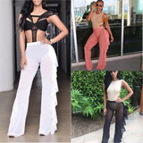 Women's Beach Mesh Sheer Bikini Cover Up Swimwear Transparent Long Pant Trousers