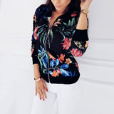 Zipper Plus Size Women's Jacket Floral Printed Long Sleeve O Neck Tops Sweatshirt Spring Slim Womens Coats And Jackets Outwear