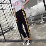 Sports Hip Hop Fashion Women Casual Yellow Side Ribbon Pants Ladies High Waist Jogger Trousers Female Loose Harem Slacks Pants