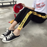Sports Hip Hop Fashion Women Casual Yellow Side Ribbon Pants Ladies High Waist Jogger Trousers Female Loose Harem Slacks Pants